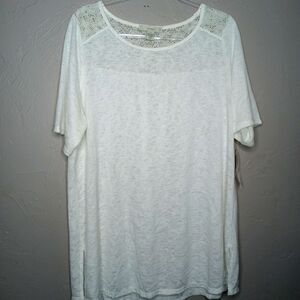 Sejour Semi Sheer White Lace Tee